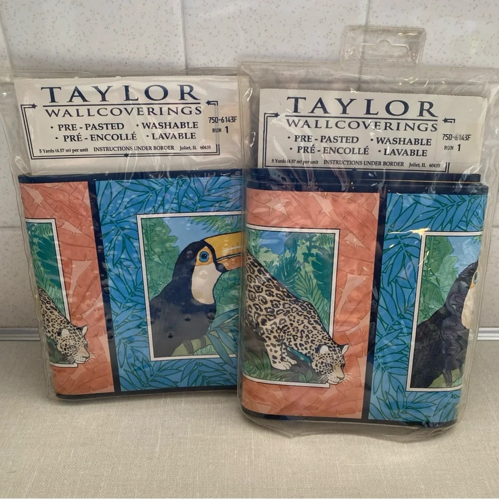 Two (2) Vintage‎ Taylor Wallcoverings Wall Border 5yds Each Animals Tropical